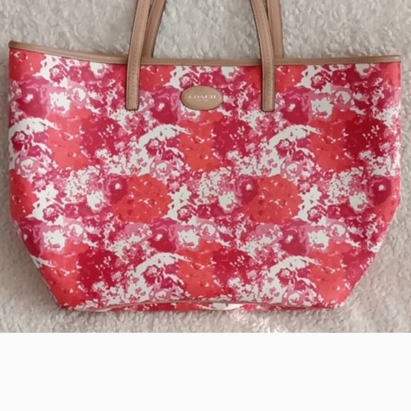 Coach Pink and White Floral Tote Bag - Picture 1 of 7